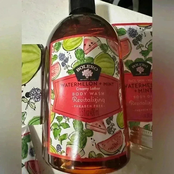 Lot of 5 BOLERO Watermelon Mint Body Oil, Wash & Cream Bath Soak & Hand Soap NEW - Picture 2 of 6
